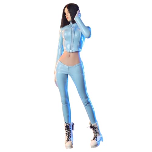 HiPlay JIAOU DOLL, Blue Short Leather Jacket and Leather Pants, 1/6 Scale Doll Clothes for 12-inches Miniature Collectible Figure JO24X-04C von HiPlay