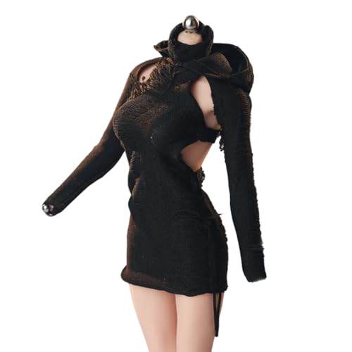 HiPlay JIAOUDOLL Ruched Post-Apocalyptic Style Long Dress Distressed Version - Schwarzes Puppenkleid Zubehör für 1/6 Skala 12-Zoll Figur von HiPlay