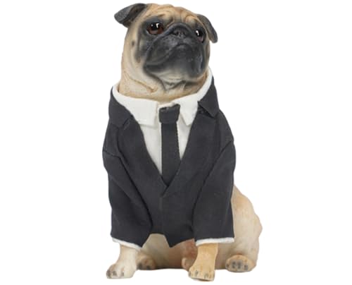 HiPlay JXK Collectible Dog Figure: Man in Black Pug, Expertly Hand-Painted, Lifelike, Safe Resin, 1:6 Scale Miniature Animal Figurine JXK018 von HiPlay