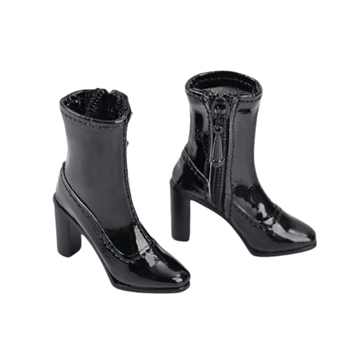 HiPlay Toys Zentrum 1/6 Kurze Stiefel Quadratische Zehe Blockabsatz Schwarz Vielseitige Damen High Heels Für Actionfiguren von HiPlay