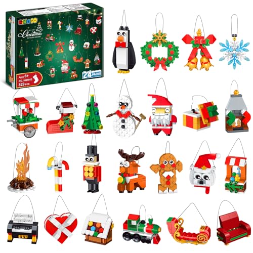 HiWEEGO 24er Pack Weihnachten Ornamente Bausatz – Hängender Weihnachtsbaumkranz Weihnachtsmann Schneemann Lebkuchen Rentier Nussknacker Strumpffüller Deko Spielzeug für 6 7 8+ Kinder Mädchen Junge von HiWEEGO