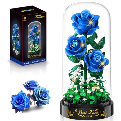 HiWEEGO Blumenstrauß Bausatz mit LED Licht – 319 Teile Mini Blumen Rosen Rosenstrauß mit Abdeckung Botanische Baustein Spielzeug für Heimdekoration Geburtstagsgeschenk für Erwachsene Mädchen (Blau) HiWEEGO Blumenstrauß Bausatz mit LED Licht – 319 Teile Mini Blumen Rosen Rosenstrauß mit Abdeckung Botanische Baustein Spielzeug für Heimdekoration Geburtstagsgeschenk für Erwachsene Mädchen (Blau) von HiWEEGO
