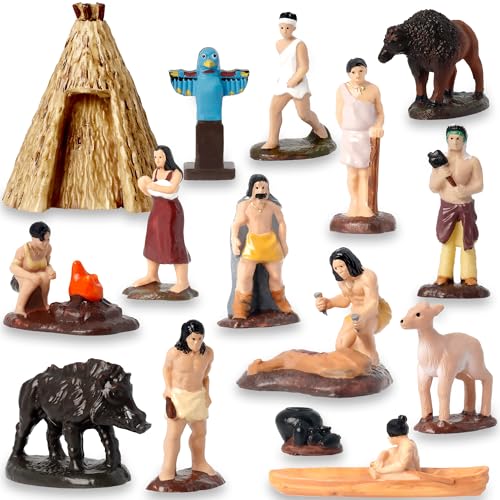 Hiawbon Indianer-Figuren-Set, historische indische Miniatur-Figuren mit Zubehör, Indianer-Figuren aus Kunstharz, Spielfiguren, Spielsets für Zuhause, Desktop-Dekoration von Hiawbon