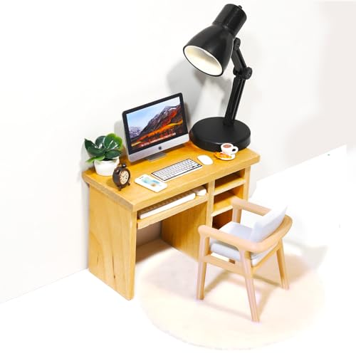 Hiawbon Miniatur-Büromöbel-Set, Miniatur-Büromöbel im Maßstab 1:12, Mini-Bürotisch und Stuhl, Mini-Simulation, Desktop-Computer mit Maus, Tastatur, Modellsimulationszubehör für Mini-Haus, 11-teilig Hiawbon Miniatur-Büromöbel-Set, Miniatur-Büromöbel im Maßstab 1:12, Mini-Bürotisch und Stuhl, Mini-Simulation, Desktop-Computer mit Maus, Tastatur, Modellsimulationszubehör für Mini-Haus, 11-teilig von Hiawbon