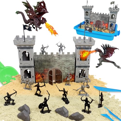 Hiawbon Mittelalterliches Schloss Ritter Drache Sensory Bin, Dragon Sandbox Sand Kit Set mit 1.0 kg Sensory Sand, Mittelalterliches Ritterschloss Modell Montage Sand Art Kit für Geburtstagsfeier Hiawbon Mittelalterliches Schloss Ritter Drache Sensory Bin, Dragon Sandbox Sand Kit Set mit 1.0 kg Sensory Sand, Mittelalterliches Ritterschloss Modell Montage Sand Art Kit für Geburtstagsfeier von Hiawbon