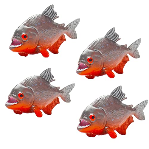 Hiawbon Piranha-Figuren, kleine Piranha-Figuren, künstliches Piranha-Modell, realistisch, handbemalte Tierfigur, Ornament für Mikro-Landschaft, Partygeschenk, Geschenk, 4er-Set von Hiawbon