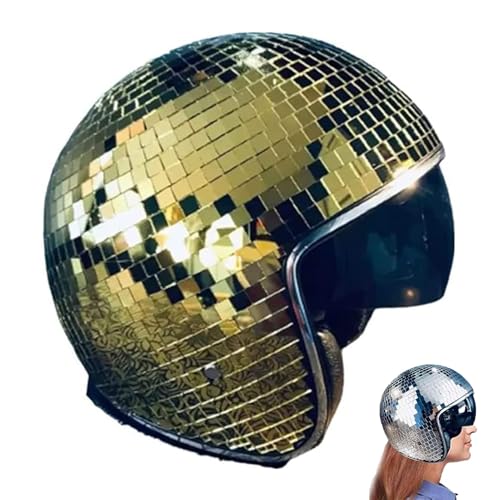 Hiborth Discokugel Helm mit Einziehbarem Visier – Glitzernder Spiegel Disco Hut für Partys, Festivals und Events – Dekorativer Disco Hut für Damen und Herren (Gold) von Hiborth
