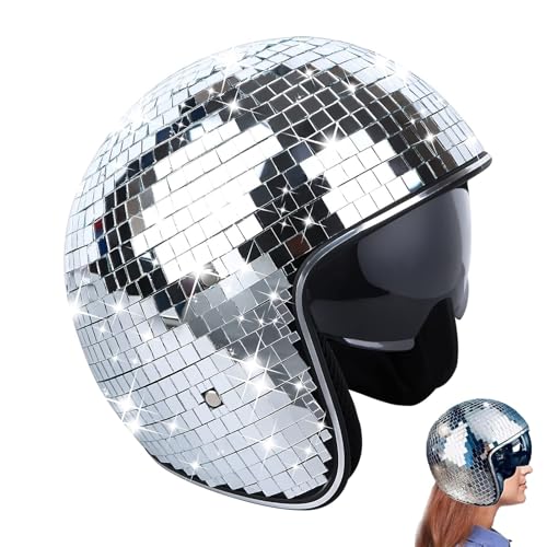 Hiborth Discokugel Helm mit Einziehbarem Visier – Glitzernder Spiegel Disco Hut für Partys, Festivals und Events – Dekorativer Disco Hut für Damen und Herren (Silber) von Hiborth