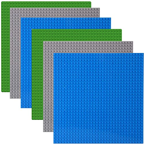 6 Kompatibel mit Bauplatte Lego Classic, Platten-Set Bauplatte Kompatibel mit Meisten Marken, Grundplatte,Grüne Blaue Graue Grundplatte,25.5 * 25.5cm von Hiegvor