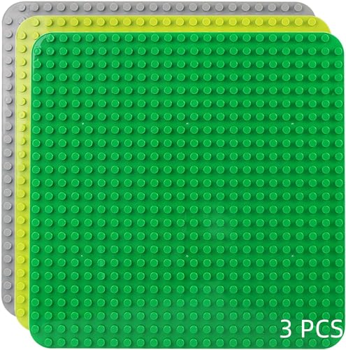 Große Bauplatte Kompatibel mit Lego Duplo Platten,Classic große Grundplatte,38.4 * 38.4cm Platten-Set für Kreatives Spielen, Grün,Grau, Hellgrün (3 Stück) von Hiegvor