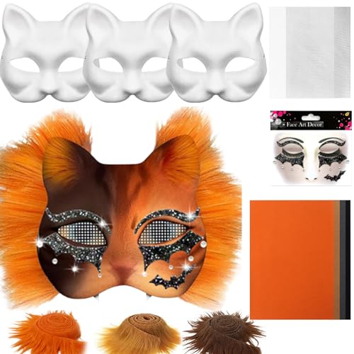 Hiemible Katzenmasken für Bastelprojekte - Masken-Bastelset | Zubehör-Set Mit Mesh- Und Filzblättern Für Handwerkskunst Zu Karneval Cosplay Festen Hiemible Katzenmasken für Bastelprojekte - Masken-Bastelset | Zubehör-Set Mit Mesh- Und Filzblättern Für Handwerkskunst Zu Karneval Cosplay Festen von Hiemible