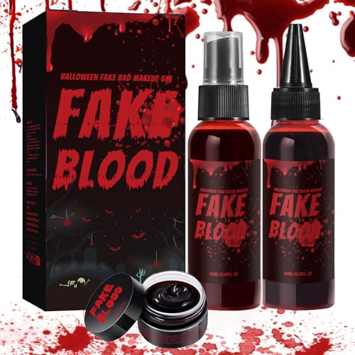 Hiemible Künstliches Blut Make-up Set - Realistisches 60ml Halloween Tropfendes Blut Set Mit Blutflüssigkeit | Waschbare Grusel Accessoires Für Vampir Kostüm Horror Deko von Hiemible
