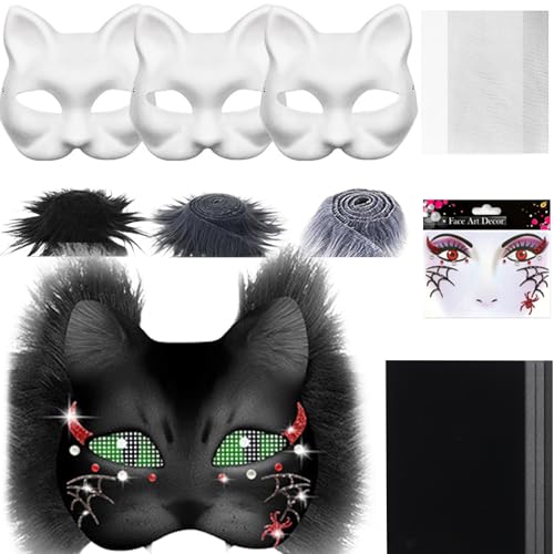 Hiemible Unbedruckte Katzenmaske - Tierkostüm Maskenset - Bastelset Mit Mesh Und Filzstoff Kostüm Zubehör Für Party Cosplay Karneval Hiemible Unbedruckte Katzenmaske - Tierkostüm Maskenset - Bastelset Mit Mesh Und Filzstoff Kostüm Zubehör Für Party Cosplay Karneval von Hiemible