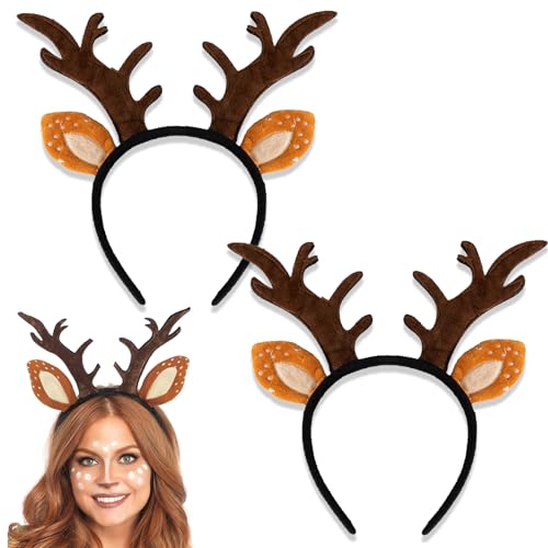 2 Stück Rentier Haarreif für Erwachsene und Kinder - Geweih Haarreifen Weihnachten Reh Accessoires Haarschmuck für Kostüme Zubehör Cosplay Karneval Party von Hifot