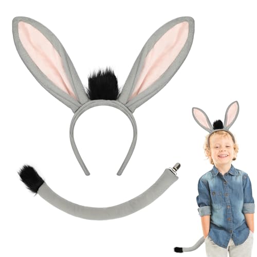 2Stk Esel Kostüm Set, Esel Ohren Haarreif und Schwanz Set, Esel Tier Verkleidung Outfit Tier Kostüm Zubehör für Kinder Erwachsene für Cosplay Halloween Weihnachten Karneval Geburtstag Thema Party von Hifot