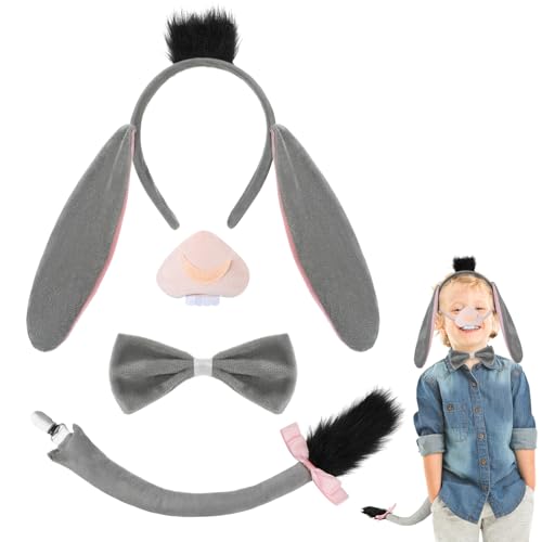 4 Stück Esel Kostüm Erwachsene Kinder Set, Esel Ohren Haarreif Schwanz Nase Fliege, Esel Kostüm Zubehör Tier Kostüm Kinder Erwachsene für Cosplay Halloween Fasching Geburtstag Thema Party Weltbuchtag 4 Stück Esel Kostüm Erwachsene Kinder Set, Esel Ohren Haarreif Schwanz Nase Fliege, Esel Kostüm Zubehör Tier Kostüm Kinder Erwachsene für Cosplay Halloween Fasching Geburtstag Thema Party Weltbuchtag von Hifot