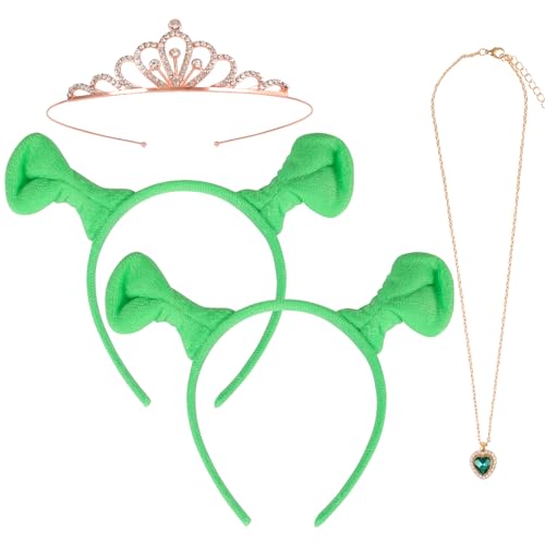 4Pcs Halloween Haarreif Damen Herren Plüsch Monster Ohren Haarreif Grün Oger Kostüm-Zubehör Kristall Halskette Tiara Krone Haarschmuck Haarreif Fasching Karneval Erwachsene Kinder Cosplay Accessoires 4Pcs Halloween Haarreif Damen Herren Plüsch Monster Ohren Haarreif Grün Oger Kostüm-Zubehör Kristall Halskette Tiara Krone Haarschmuck Haarreif Fasching Karneval Erwachsene Kinder Cosplay Accessoires von Hifot