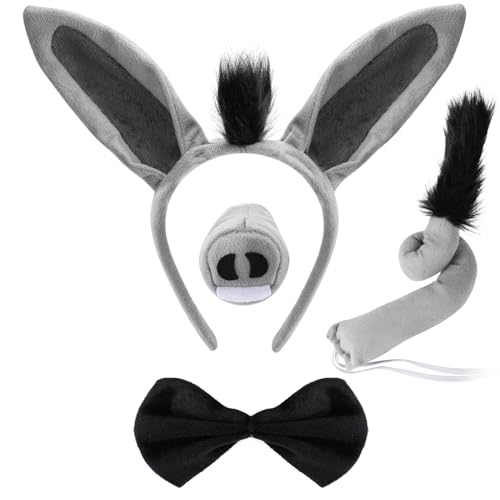 4Stk Esel Kostüm Set, Esel Ohren Haarreif und Schwanz Nase Fliege Set, Esel Tier Verkleidung Outfit Tier Kostüm Zubehör für Kinder Erwachsene für Cosplay Halloween Karneval Geburtstag Thema Party 4Stk Esel Kostüm Set, Esel Ohren Haarreif und Schwanz Nase Fliege Set, Esel Tier Verkleidung Outfit Tier Kostüm Zubehör für Kinder Erwachsene für Cosplay Halloween Karneval Geburtstag Thema Party von Hifot