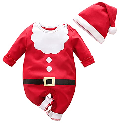 Hifot Baby Strampler Weihnachten Weihnachtsoutfit,Strampler Junge Mädchen,Neugeborenes Santa Elfen Schlafstrampler mit Hut Weihnachts Party Kleidung Set von Hifot
