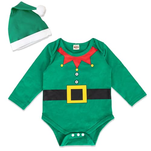 Baby Strampler Weihnachten Weihnachtsoutfit,Strampler Junge Mädchen,Neugeborenes Santa Elfen Schlafstrampler mit Hut Weihnachts Party Kleidung Set von Hifot