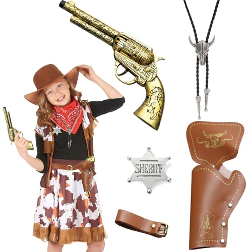 Cowboy Kostüm Kinder Herren Cowboypistole Stierkopf Kette Sheriff-Stern, Spielzeug Pistole Kinder Western Holster Cowboy Gürtel Anstecker Halloween Kostüm Zubehör für Cosplay Party Fasching Karneval Cowboy Kostüm Kinder Herren Cowboypistole Stierkopf Kette Sheriff-Stern, Spielzeug Pistole Kinder Western Holster Cowboy Gürtel Anstecker Halloween Kostüm Zubehör für Cosplay Party Fasching Karneval von Hifot