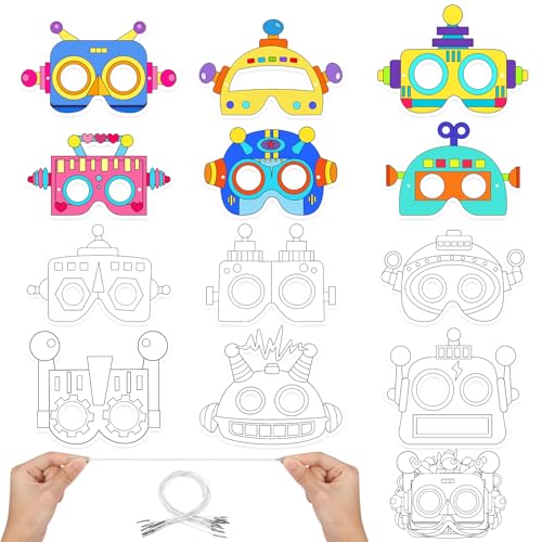 DIY Roboter Masken Zum Bemalen Kinder Geburtstag Geschenke Roboter Masken zum Ausmalen Cosplay Malpapier Maske Spiele Bastelset Kindergeburtstag und Karneval Halloweem Basteln Geschenk (12 Stücke) von Hifot