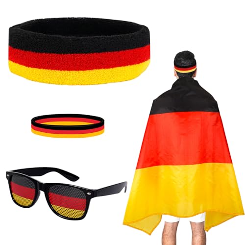 Deutschland Fahne Umhängen Kostüm Set, Deutschland Haarreifen Haarreif Armband Spassbrille Deutschland Brille für Männer Frauen Halloween Karneval Cosplay WM Zelebrieren Deutschland Fahne Umhängen Kostüm Set, Deutschland Haarreifen Haarreif Armband Spassbrille Deutschland Brille für Männer Frauen Halloween Karneval Cosplay WM Zelebrieren von Hifot