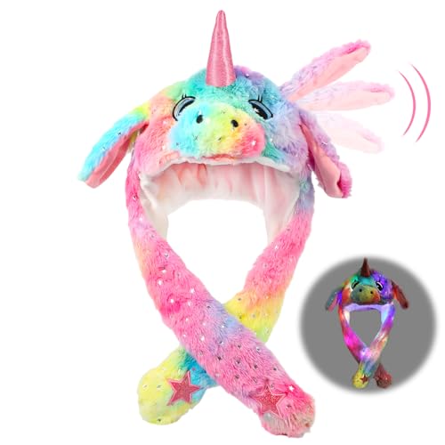 Einhorn Horn mütze mit licht,Plüsch Einhorn Hut mit Beweglichen Ohren Lustige Kopfbedeckung Mütze mit LED Licht für Knder Erwachsene Weihnachtsfeier Fasching Karneval Cosplay von Hifot
