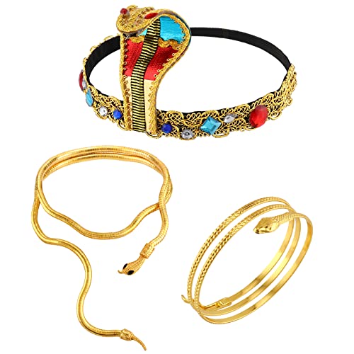 HIFOT 3 Stk Ägyptisches Kostümzubehörset - Kleopatra Kostüm Kopfbedeckung Armreif Gold Choker Kette Gold Damen Cleopatra Kostüm Damen Ägyptische Königin Schlangen Kette Ägyptischer Schmuck Kopfschmuck von Hifot