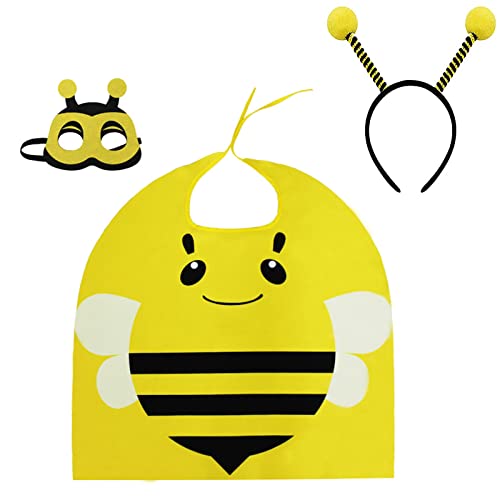 Hifot 3 Stück Bienenkostüm Kostüm Kinder,Biene Umhang Augenmaske Antenne Haarreif Biene Flügeln Rollenspiel Verkleidung Ladybug Kostüm für Halloween Karneval Geburtstag Party von Hifot