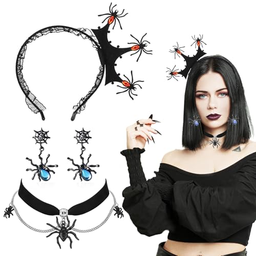 Hifot 3 Stück Halloween Haarreif Kostüm Spinnen Haarreif Halloween Accessoires Damen Spinnen Halskette Ohrringe Set Mit Spinne Anhänger Gothic Schmuck Spinne Haarschmuck Karneval Party Cosplay Hifot 3 Stück Halloween Haarreif Kostüm Spinnen Haarreif Halloween Accessoires Damen Spinnen Halskette Ohrringe Set Mit Spinne Anhänger Gothic Schmuck Spinne Haarschmuck Karneval Party Cosplay von Hifot