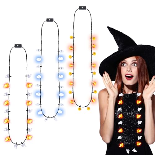Hifot 3 Stück Halskette Halloween Accessoires Kürbis Schädel Geist Halskette für Kinder Mädchen Jungen 6 Modi Halloween Kette Erwachsener Halloween Schmuck Zubehör Liefert Hifot 3 Stück Halskette Halloween Accessoires Kürbis Schädel Geist Halskette für Kinder Mädchen Jungen 6 Modi Halloween Kette Erwachsener Halloween Schmuck Zubehör Liefert von Hifot