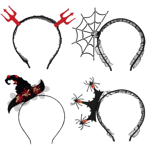 Hifot 4 Stücke Halloween Haarreif Kinder Erwachsene, Hexenhut Spinne Teufel Haarreif Rote Gabel, Halloween Stirnband Haarschmuck Kopfschmuck Haarreifen für Cosplay Karneval Party Fasching Hifot 4 Stücke Halloween Haarreif Kinder Erwachsene, Hexenhut Spinne Teufel Haarreif Rote Gabel, Halloween Stirnband Haarschmuck Kopfschmuck Haarreifen für Cosplay Karneval Party Fasching von Hifot
