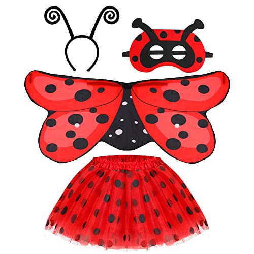 Hifot 4pcs Marienkäfer Kostüm Mädchen,Ladybug Tüllrock, Flügel, Zauberstab und Haarreif für Halloween Karneval Geburtstag Party Hifot 4pcs Marienkäfer Kostüm Mädchen,Ladybug Tüllrock, Flügel, Zauberstab und Haarreif für Halloween Karneval Geburtstag Party von Hifot