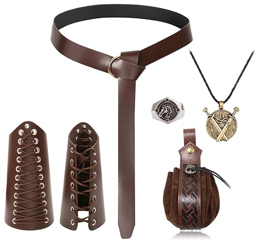 Hifot 5pcs Mittelalter Kleidung Damen Herren Gürteltasche Mittelalter Gürtel Accessoires Set Armschienen Doppelschwert Halskette Silberring Wikinger Schmuck FüR Renaissance Knight Rider Deko Piraten Hifot 5pcs Mittelalter Kleidung Damen Herren Gürteltasche Mittelalter Gürtel Accessoires Set Armschienen Doppelschwert Halskette Silberring Wikinger Schmuck FüR Renaissance Knight Rider Deko Piraten von Hifot