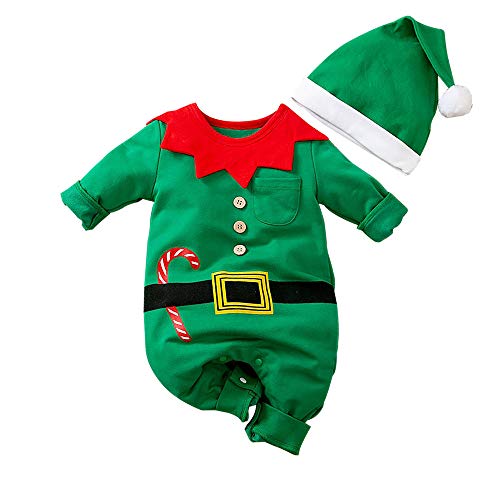 Hifot Baby Strampler Weihnachten Weihnachtsoutfit,Strampler Junge Mädchen,Neugeborenes Santa Elfen Schlafstrampler mit Hut Weihnachts Party Kleidung Set von Hifot