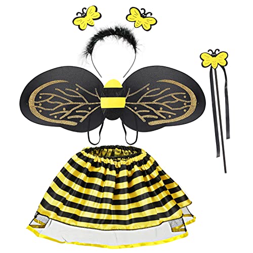 Hifot Bienenkostüm Kostüm Mädchen,Tüllrock mit Flügeln Haarreif Zauberstab Kinderkostüm Biene für Halloween Party Cosplay Maskerade von Hifot