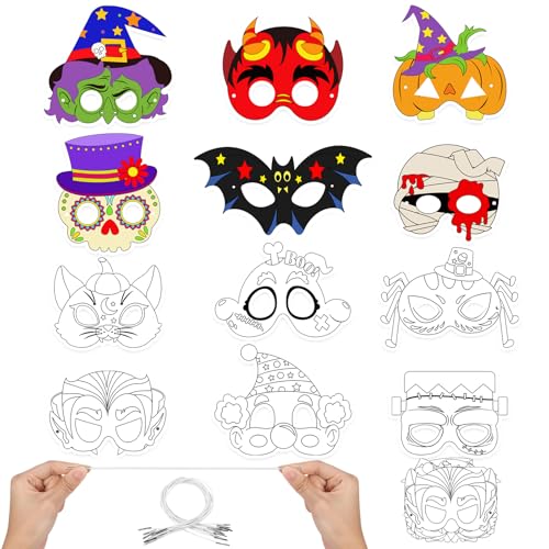 Hifot DIY Basteln Halloween Maske Kinder Mädchen Blanko Bemalen Kinder Masken, Hexe Totenkopf Zombie Geist Clown Spinne Kürbis Masken zum Ausmalen für Kinderparty Spiele Bastelset 12 PCS Hifot DIY Basteln Halloween Maske Kinder Mädchen Blanko Bemalen Kinder Masken, Hexe Totenkopf Zombie Geist Clown Spinne Kürbis Masken zum Ausmalen für Kinderparty Spiele Bastelset 12 PCS von Hifot