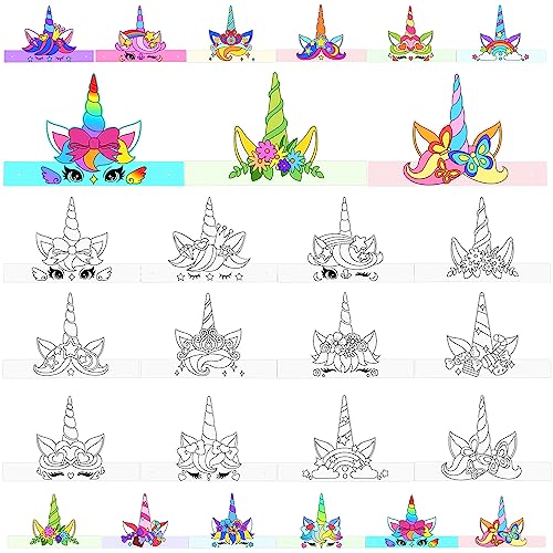 Hifot DIY Einhorn Kronen und Tiermasken für Kinder - Blanko Bemalen Masken zum Ausmalen - Bastelset für Kinderparty Spiele und Kindergeburtstag (12 Stücke) von Hifot