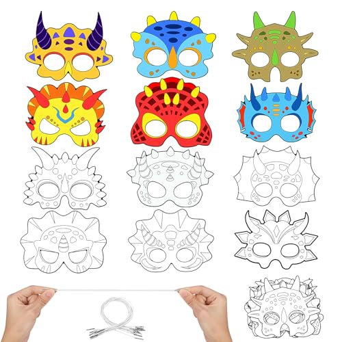Hifot DIY Tiermasken für Kinder Dinosaurier Maske Blanko Bemalen Kinder Masken zum Bemalen Tiermasken zum Ausmalen für Kinderparty Spiele Bastelset Kindergeburtstag Basteln (12 Stücke) von Hifot