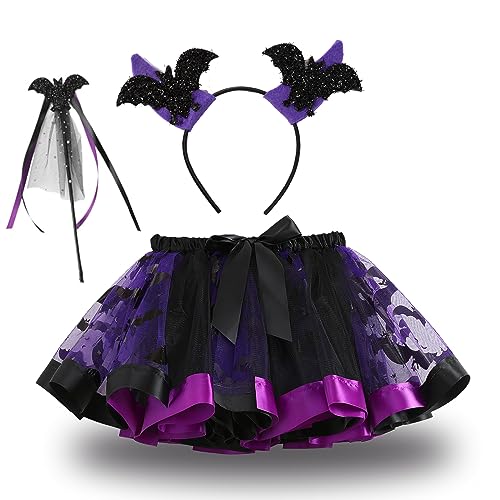 Hifot Fledermaus Kostüm Mädchen - Tüllrock, Zauberstab, Haarreif - Halloween Kostüm Kinder Spinne Karneval Fasching Cosplay Party von Hifot