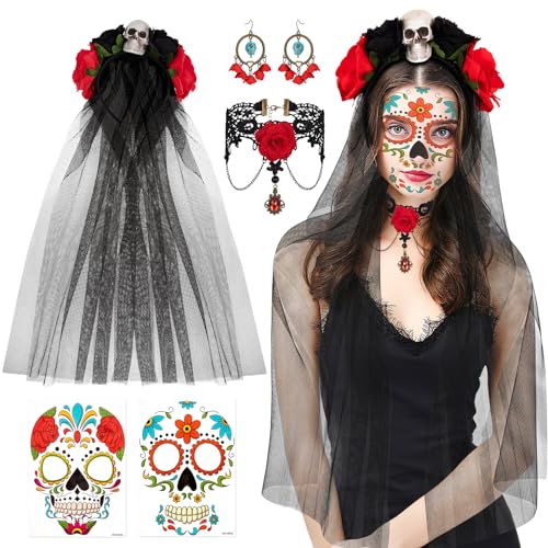 Hifot Halloween Kostüm Damen Dia De Los Muertos Haarreif Schleier Tag Der Toten Haarreif Tag der Toten Haarschmuck Gesicht Tattoos Gotisch Choker Skelett Ohrringe Halloween Gesicht Tattoos Hifot Halloween Kostüm Damen Dia De Los Muertos Haarreif Schleier Tag Der Toten Haarreif Tag der Toten Haarschmuck Gesicht Tattoos Gotisch Choker Skelett Ohrringe Halloween Gesicht Tattoos von Hifot
