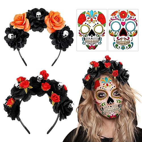 Hifot Halloween Tag Der Toten Haarreif Set, 4 Stück Rosen Dia de Los Muertos Haarreif Gesichtstattoo, Tag Der Toten Haarschmuck Dia De Los Muertos Kostüm Zubehör Halloween Kostüm Accessoires Damen Hifot Halloween Tag Der Toten Haarreif Set, 4 Stück Rosen Dia de Los Muertos Haarreif Gesichtstattoo, Tag Der Toten Haarschmuck Dia De Los Muertos Kostüm Zubehör Halloween Kostüm Accessoires Damen von Hifot