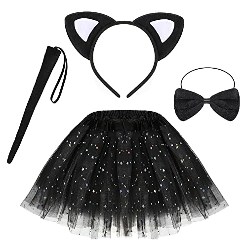 Hifot Kostüm Katze Kinder,Katzenohren Haarreif Tutu Rock mit Schwanz Fliege Halloween Kostum für Mädchen Damen Hifot Kostüm Katze Kinder,Katzenohren Haarreif Tutu Rock mit Schwanz Fliege Halloween Kostum für Mädchen Damen von Hifot