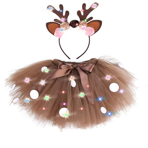 Hifot Kostüm Rentier Kinder,Haarreif Rentier mit Tutu Rock Kinder Mädchen Tier Cosplay Halloween Weihnachten Kostum Verkleidung Karneval von Hifot