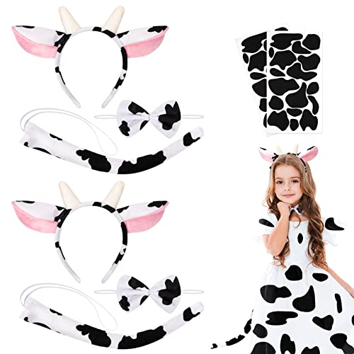 Hifot Kuh Kostüm 8pcs,Kuh Ohren Haarreif Schwanz Fliege Selbstklebendes Papier Tier Kostüm Set Halloween Cosplay Kostüm Damen Kinder von Hifot