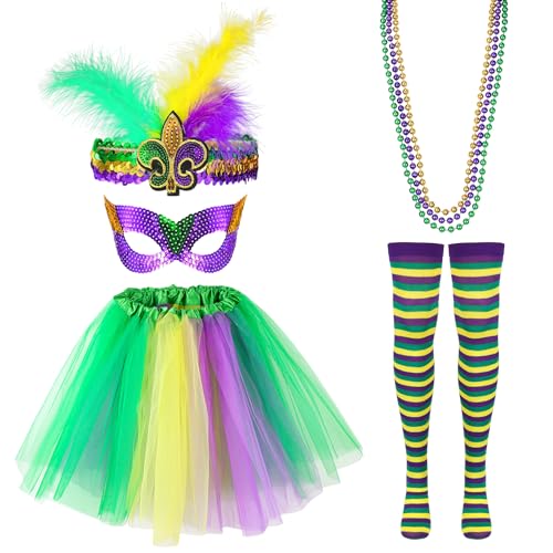 Hifot Mardi Gras Kostüm Zubehör Set Damen Tüllrock Mardi Gras Ketten Masken Haarband Faschingskostüme Karneval Kostüm Damen Hifot Mardi Gras Kostüm Zubehör Set Damen Tüllrock Mardi Gras Ketten Masken Haarband Faschingskostüme Karneval Kostüm Damen von Hifot