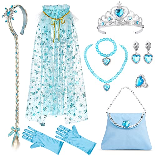 Hifot Prinzessin Kostüm Zubehör Set Prinzessin Tasche mit Krone, Haarreif, Cape,Halskette,Handschuhe,Armbänder und Ohrringe Schmuck Set für Mädchen Kinder Party Geburtstag Kostüm von Hifot