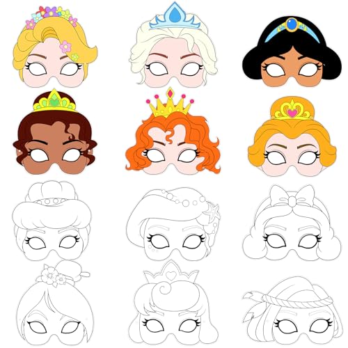 Hifot Prinzessin Masken Zum Bemalen - Kinder Geburtstag Geschenke, Ausmalen Cosplay Malpapier Für Mädchen Spiele Bastelset Kindergeburtstag Und Karneval von Hifot