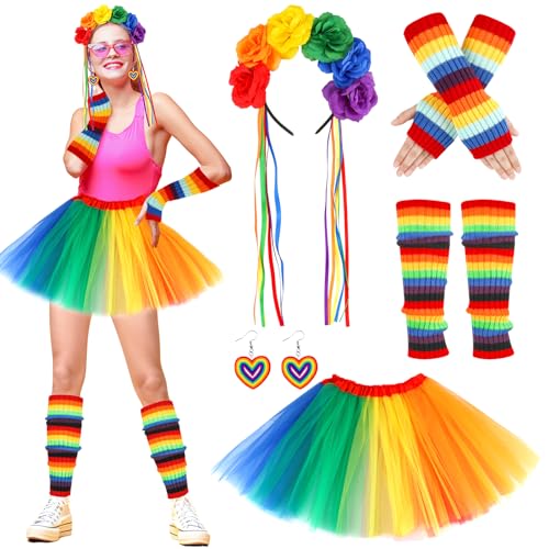 Hifot Regenbogen Tüllrock Damen mit Bunt Stirnband Kniestrümpfe Handschuhe Ohrringen LGBTQ Gay Pride Outfit Partybrille Tanzkleid Party Prom Faschings Kostüme Hifot Regenbogen Tüllrock Damen mit Bunt Stirnband Kniestrümpfe Handschuhe Ohrringen LGBTQ Gay Pride Outfit Partybrille Tanzkleid Party Prom Faschings Kostüme von Hifot